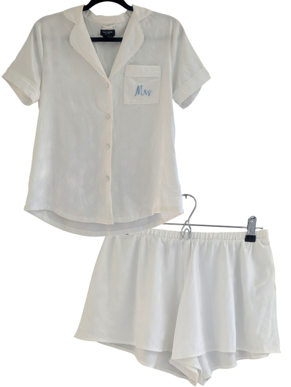 Kate Spade White Satin Polka Dot Mrs. Bridal Pajama Set